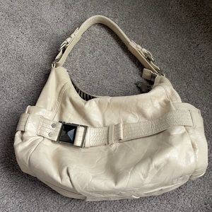 L.A.M.B Retro Cream Leather Shoulder Bag